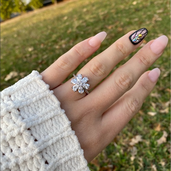 Snowflake 925 Silver Ring White Sapphire Size 6-10 - Picture 6 of 14